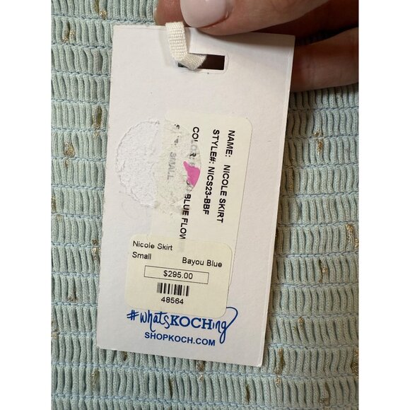 NWT Koch Nicole Skirt Bayou Blue Ruffle Hem Gold Accents Cotton Fabric (GG71) - Picture 4 of 8